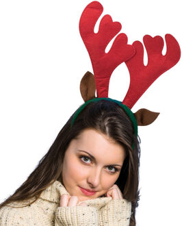 Funny Fashion Rendier diadeem - rood - met oren - kerst verkleed accessoires - haarband