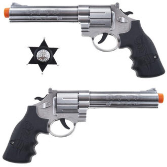 Funny Fashion Revolver/pistool - 2x stuks - met Sheriff ster - kunststof - Verkleed artikelen - speelgoed
