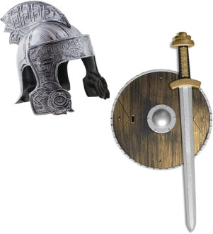 Funny Fashion Ridder helm zilver met set ridder speelgoed wapens