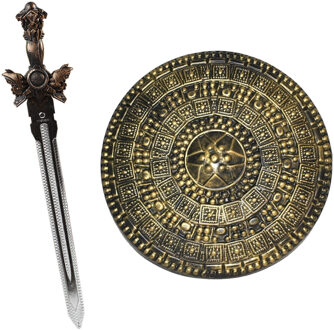 Funny Fashion Ridder/krijger verkleed set wapens zwaard 57 cm/Schild 45 cm voor volwassenen - Verkleedattributen Multikleur