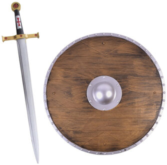 Funny Fashion Ridder/krijger verkleed set wapens zwaard 62 cm/Schild 45 cm voor volwassenen/kids