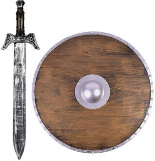 Funny Fashion Ridder/krijger verkleed set wapens zwaard 68 cm/Schild 45 cm voor volwassenen/kids