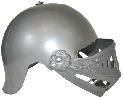 Funny Fashion Ridder verkleed helm met vizier - grijs - plastic - voor kinderen - Verkleedhoofddeksels