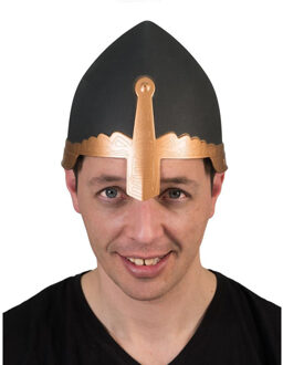 Funny Fashion Ridder verkleed helm - zwart/goud - kunststof - middeleeuwen verkleed accessoires