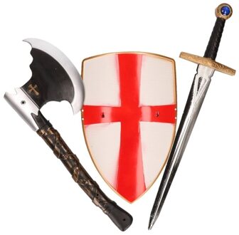Funny Fashion Ridder verkleed speelgoed wapens set - rood/wit - 3-delig - kinderen - Verkleedattributen