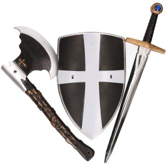 Funny Fashion Ridder Verkleed Speelgoed Wapenset Zwart/wit 3-delig - Verkleedkleding Accessoires Voor Kinderen
