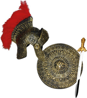 Funny Fashion Romeinse ridder krijger verkleed set helm en wapens zwaard 64 cm voor volwassenen