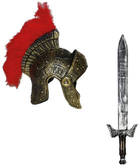 Funny Fashion Romeinse ridder krijger verkleed set helm en wapens zwaard 68 cm voor volwassenen
