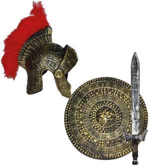 Funny Fashion Romeinse ridder krijger verkleed set helm en wapens zwaard 68 cm voor volwassenen