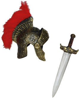 Funny Fashion Romeinse ridder krijger verkleed set helm en wapens zwaard 74 cm voor volwassenen