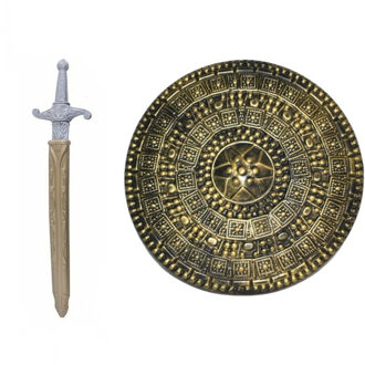 Funny Fashion Romeinse ridder krijger verkleed set wapens zwaard 60 cm/Schild 45 cm voor volwassenen/kids