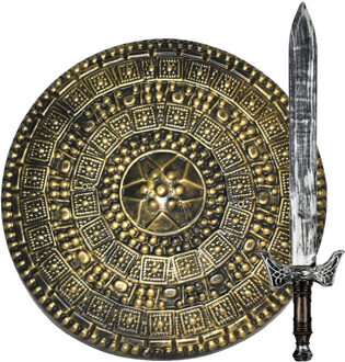 Funny Fashion Romeinse ridder krijger verkleed set wapens zwaard 68 cm/Schild 45 cm voor volwassenen