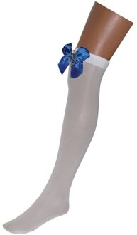 Funny Fashion Sailor Matrozen overknee kousen - wit - size S/M - blauwe strik - anker - verkleed - carnaval