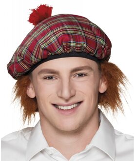 Funny Fashion Schotse verkleed pet - met rood haar - Schotse ruit rood - voor volwassenen
