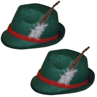 Funny Fashion set van 2x stuks bayern Oktoberfest feesthoedjes groen met veertje