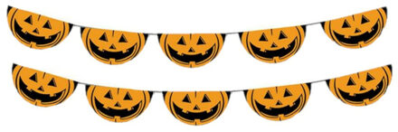 Funny Fashion Set van 2x stuks halloween pompoenen thema vlaggenlijn 5,5 meter
