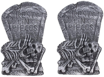Funny Fashion Set van 2x stuks horror kerkhof grafsteen decoratie rest in pieces 60 cm - Feestdecoratievoorwerp