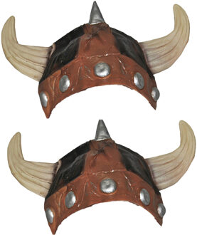 Funny Fashion Set van 2x Viking verkleed helm bruin/beige voor volwassenen - Verkleedhoofddeksels Goudkleurig