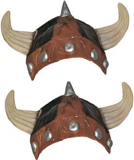 Funny Fashion Set van 2x Viking verkleed helm bruin/beige voor volwassenen