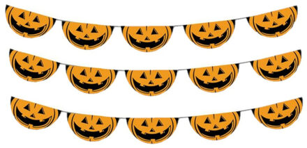 Funny Fashion Set van 3x stuks halloween pompoenen thema vlaggenlijn 5,5 meter