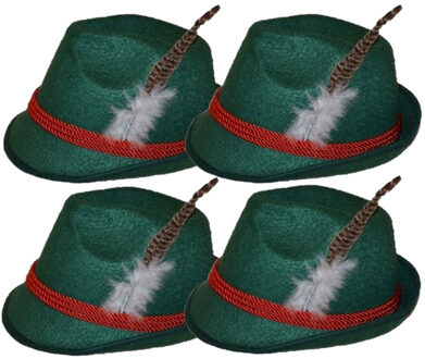 Funny Fashion set van 4x stuks bayern Oktoberfest feesthoedjes groen met veertje