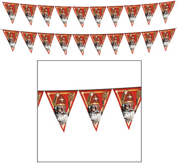 Funny Fashion Sinterklaas met mijter en staf vlaggenlijn - 2x - slinger - rood - 500 cm - Sint versiering