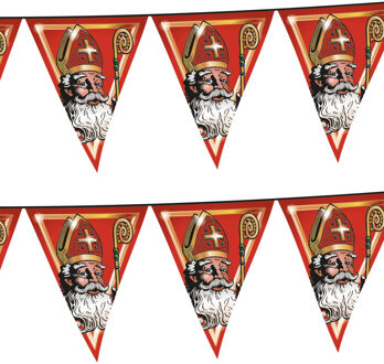 Funny Fashion Sinterklaas met mijter en staf vlaggenlijn - 3x stuks - slinger - rood - 500 cm - Sint versiering