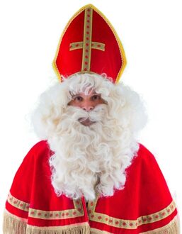 Funny Fashion Sinterklaas pruik met baard en snor - wit - verkleed accesoires - Goed Heiligman