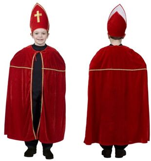 Funny Fashion Sinterklaas verkleed cape en mijter - voor kinderen - rood fluweel One size
