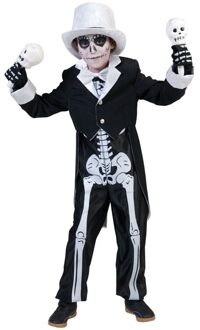 Funny Fashion Skelet verkleed kostuum voor kinderen - 2-delig - zwart/wit - Halloween/carnaval verkleedkleding 116 (6 jaar)