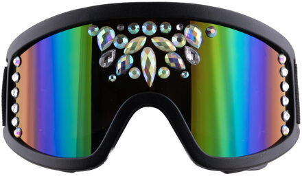 Funny Fashion Ski Bril - 18 x 10 x 7 cm - metallic - met strass steentjes - zilver - apres ski Multi