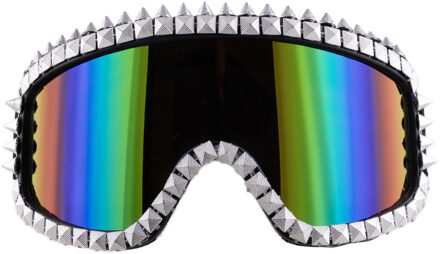 Funny Fashion Ski Bril - 18 x 11 x 7 cm - metallic - met studs - zilver - apres ski