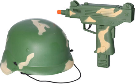 Funny Fashion Soldaten verkleed set - helm en geweer - voor kinderen - militairen - leger - army