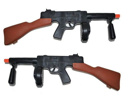 Funny Fashion Speelgoed machinepistool - 2x - wapens gangsters - zwart - 50 cm - Tommygun geweer