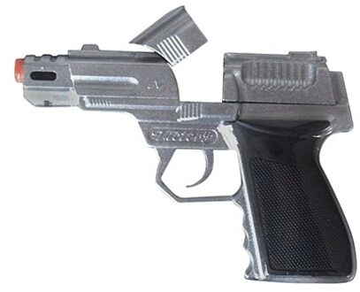 Funny Fashion Speelgoed pistool - zilver - 15 cm - geschikt voor 8 shots plaffertjes - verkleedaccessoires