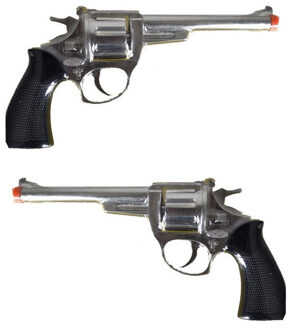 Funny Fashion Speelgoed revolver - 2x stuks - 8 schots - metaal - verkleed pistool