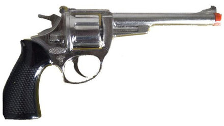 Funny Fashion Speelgoed revolver - 8 schots - metaal - verkleed pistool - Plaffertjes pistolen Zilver