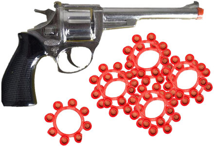 Funny Fashion Speelgoed Revolver/Pistool met plaffertjes voor een cowboy - metaal - 192 shots - verkleed spullen