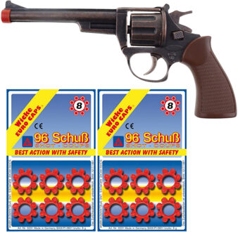 Funny Fashion Speelgoed Revolver / pistool met plaffertjes voor een cowboy - metaal - 192 shots - verkleed spullen