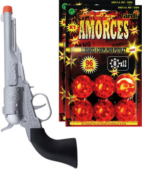 Funny Fashion Speelgoed Revolver/pistool met plaffertjes voor een cowboy - metaal - 192 shots - verkleed spullen