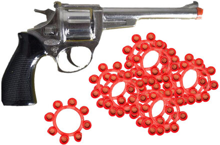 Funny Fashion Speelgoed Revolver/pistool met plaffertjes voor een cowboy - metaal - 288 shots - verkleed spullen