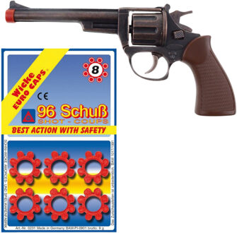 Funny Fashion Speelgoed Revolver / pistool met plaffertjes voor een cowboy - metaal - 96 shots - verkleed spullen