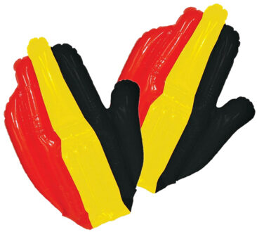 Funny Fashion Supporters feestartikelen - 2x - opblaasbare hand - vlag Belgie - 38 cm