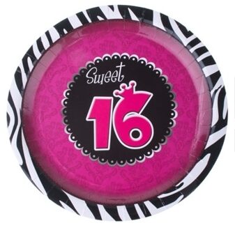 Funny Fashion Sweet 16 feest thema party bordjes - 8x stuks - dia 23 cm - Karton - verjaardag