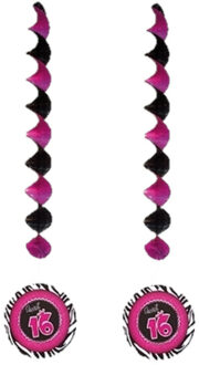 Funny Fashion Sweet 16 party versiering rotorspiralen 9x stuks