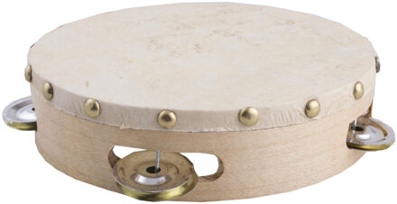 Funny Fashion Tamboerijn trommel - hout - 13 cm - muziek instrumenten - voor kinderen/volwassenen