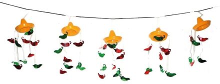 Funny Fashion Thema feest slinger - Mexico/Mexicaans - met somberero en pepers - 365 cm Multi