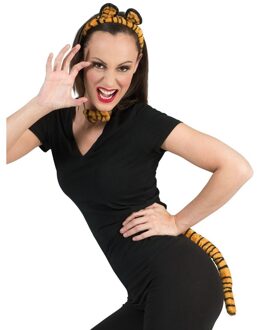 Funny Fashion Tijger verkleed accessoires set - dierenpak - carnaval - diadeem en staart - dames Multi
