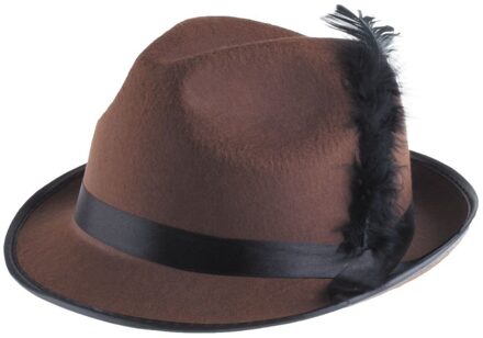 Funny Fashion Tiroler verkleed hoedje - volwassenen - bruin - Oktoberfest hoeden - Alpenhoedje/jagershoedje