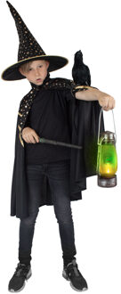 Funny Fashion Tovenaars verkleed cape/hoed - kinderen - zwart met sterren - Carnaval kostuum One size